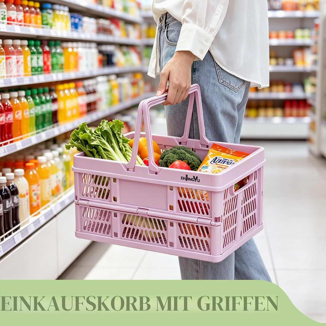 ZHJINGYU Einkaufskorb, Picknickkorb, Korb mit Griff, faltbare Kunststoff-Klappbox, faltbarer Aufbewa