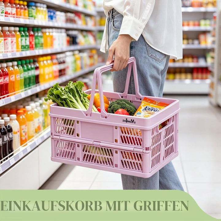 ZHJINGYU Einkaufskorb, Picknickkorb, Korb mit Griff, faltbare Kunststoff-Klappbox, faltbarer Aufbewa