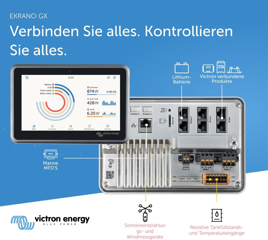 Victron Energy Ekrano GX mit integriertem Display zur Systemüberwachung und -Steuerung