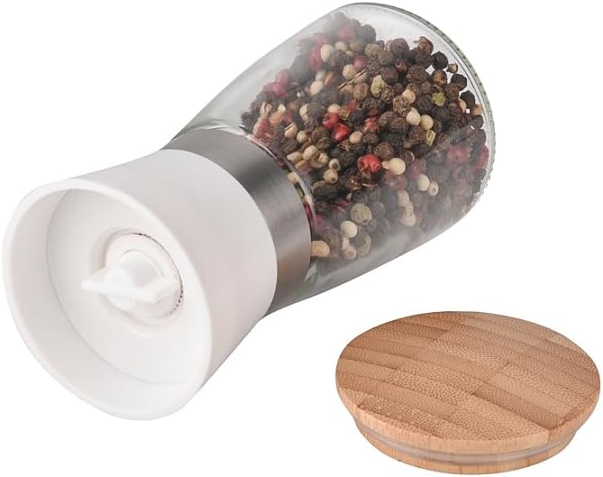 SHIVANA Salz und Pfeffermühle Set aus Glas & Bambus – 2er Gewürzmühlen Set mit Keramikmahlwerk – Man
