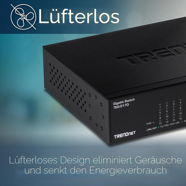 TRENDnet TEG-S17D 16-Port Gigabit Desktop Switch, , 16 x Gigabit RJ-45 Ports, 32Gbps Schaltleistung,