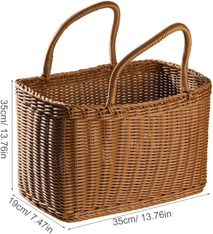 Cabilock Rattan Einkaufskorb Geflochtener Korb mit Henkel Obstkorb Picknickkorb Blumenkorb Wäschekor