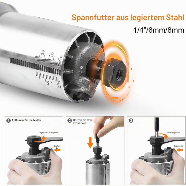 Dewinner Kompakte elektrische Oberfräse, 220 V, 710 W, Oberfräse und Kettensäge, 3 Basen im Lieferum