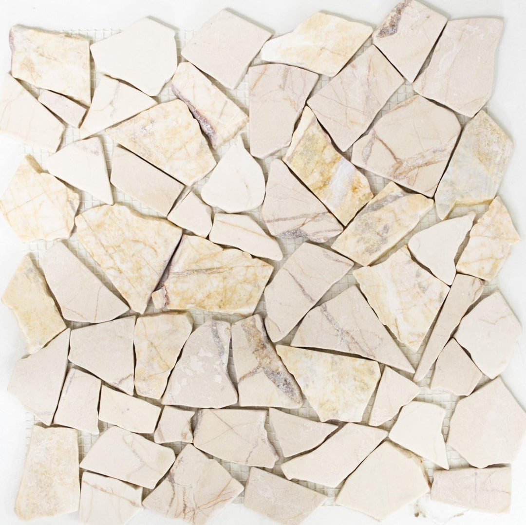 Mosaik Bruch/Ciot golden cream poliert mit Struktur Marmor Naturstein Küche, Mosaikstein Format: 15-