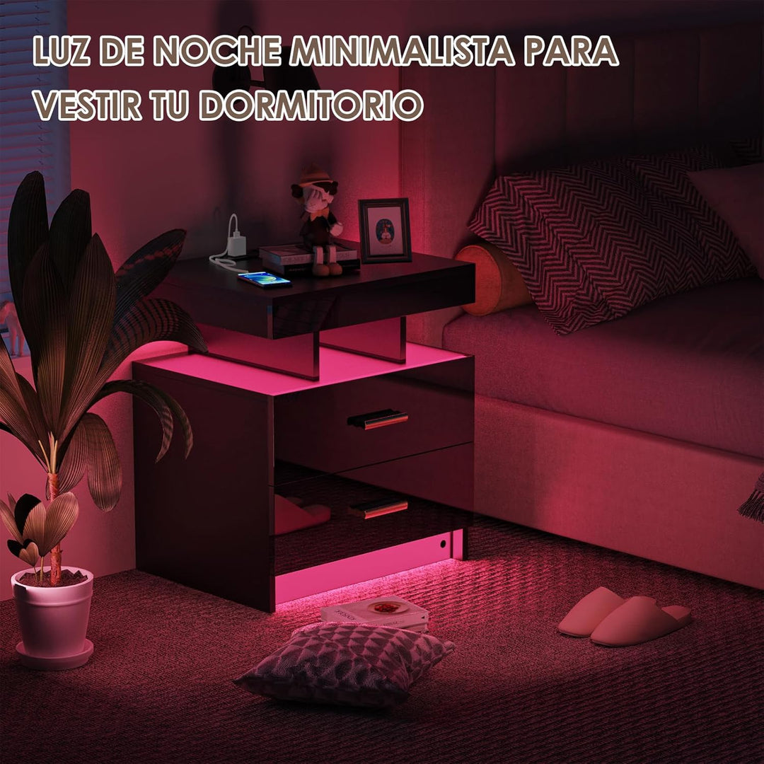 Lvhecforhm Nachttisch mit Ladestation, Nachtschrank mit Steckdosen und USB Anschlüsse, Nachttisch mi