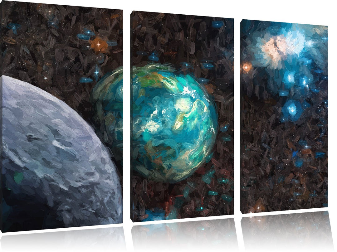 Pixxprint Planet Erde im Kosmos Kunst als Leinwandbild/Grösse: 3 Teilig (120x80) cm/Wandbild/Kunstdr