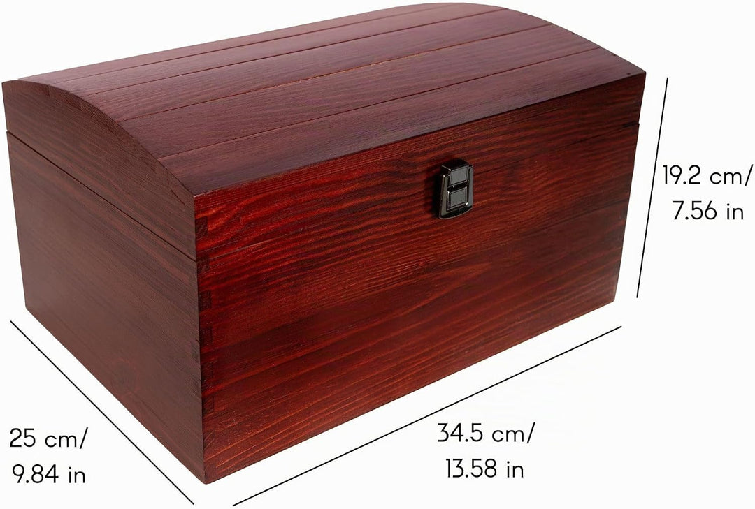 Creative Deco XXL Grosse Rot Holztruhe Holzkiste mit Deckel und Schloss | 34,5 x 25 x 19,2 cm | Scha