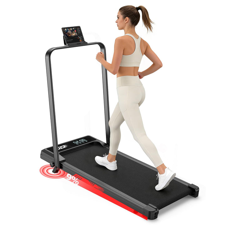 Walking Pad Laufband klappbar mit 9% Steigung und 1-10 km/h, leiser bürstenloser 3,0-PS-Motor, bis 1