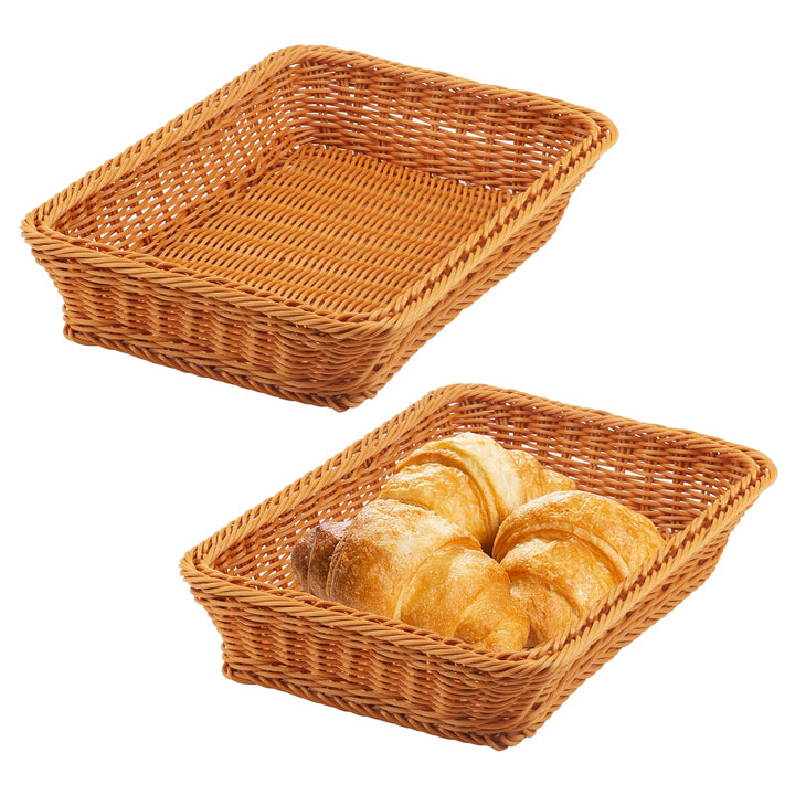 2 Stück Brotkorb Geflochten Rechteckig, 35x25x7,5cm Poly Weidenkorb Brotkorb Geflochten Weide, Resta