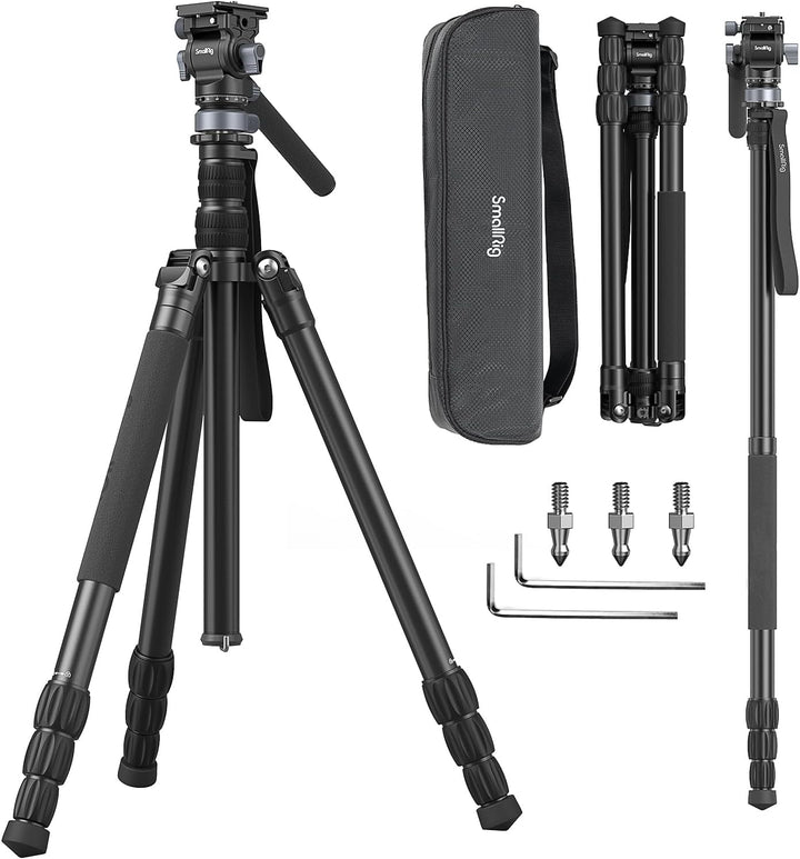 SMALLRIG 72 Zoll Videostativ, Fluidkopf mit Nivellierbasis, Einbeinstativ professionelles Videostati