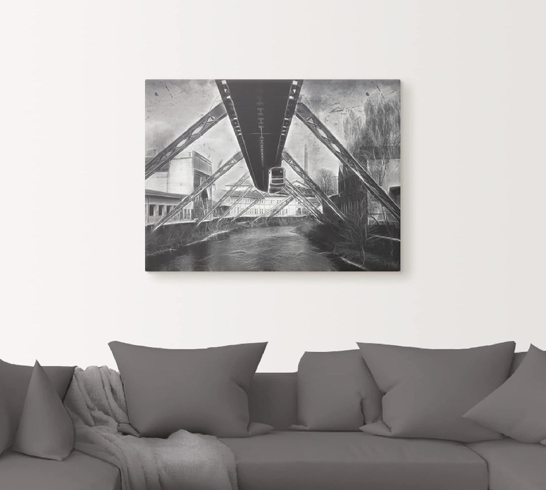 ARTland Leinwandbilder Wandbild Bild auf Leinwand 80 x 60 cm Wanddeko Architektur Wuppertal Skyline