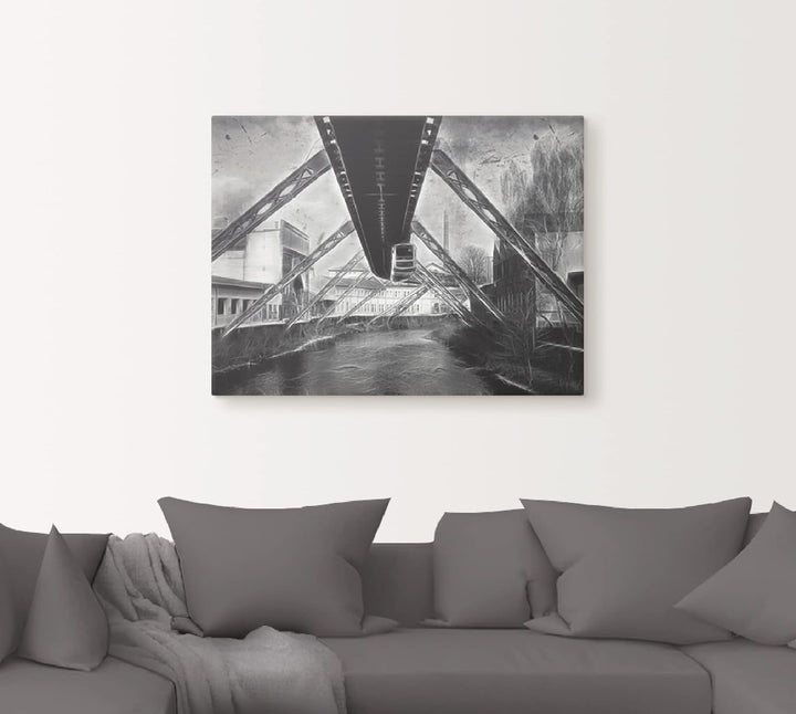ARTland Leinwandbilder Wandbild Bild auf Leinwand 80 x 60 cm Wanddeko Architektur Wuppertal Skyline