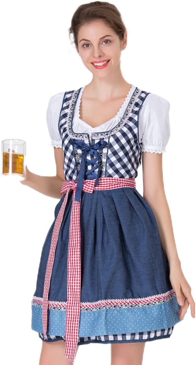 chuangminghangqi Oktoberfest Damen Outfit Dirndl Damen Midi Kariert Kleid Hochzeit Gast Dirndlbluse