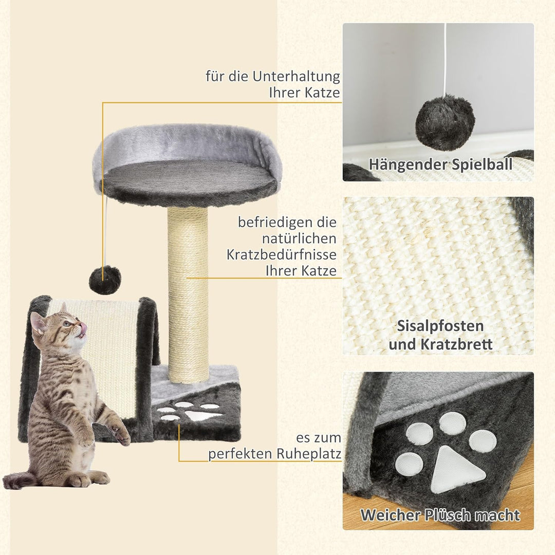 PawHut Kratzbaum 46 cm Kleiner Katzenturm mit Höhle, Spielball, Sisal-Seil, erhöhter Plattform, Katz