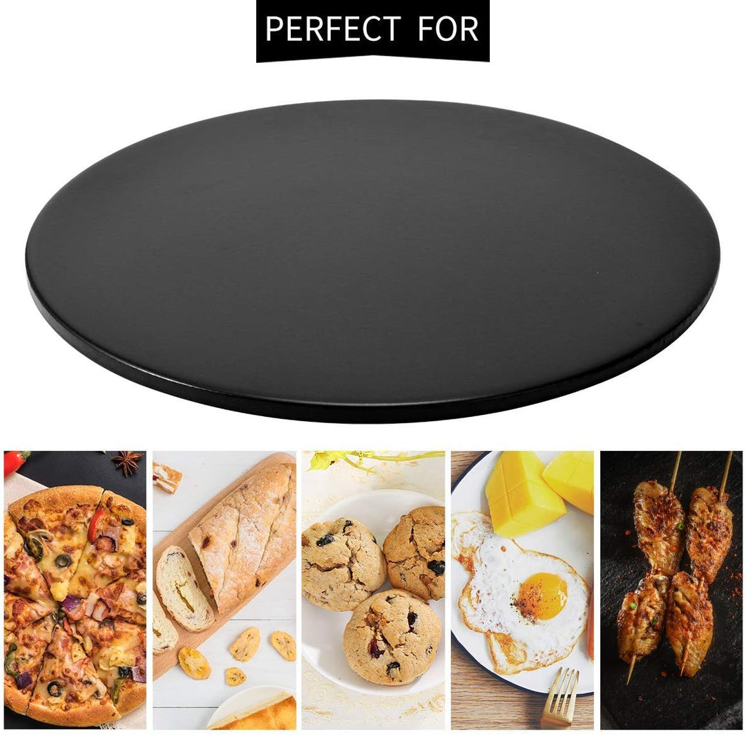 Pizzastein für Ofen, Grill, schwarze Glasur, BBQ, Backstein, rund, Keramik, fleckenfrei, Brotform (s