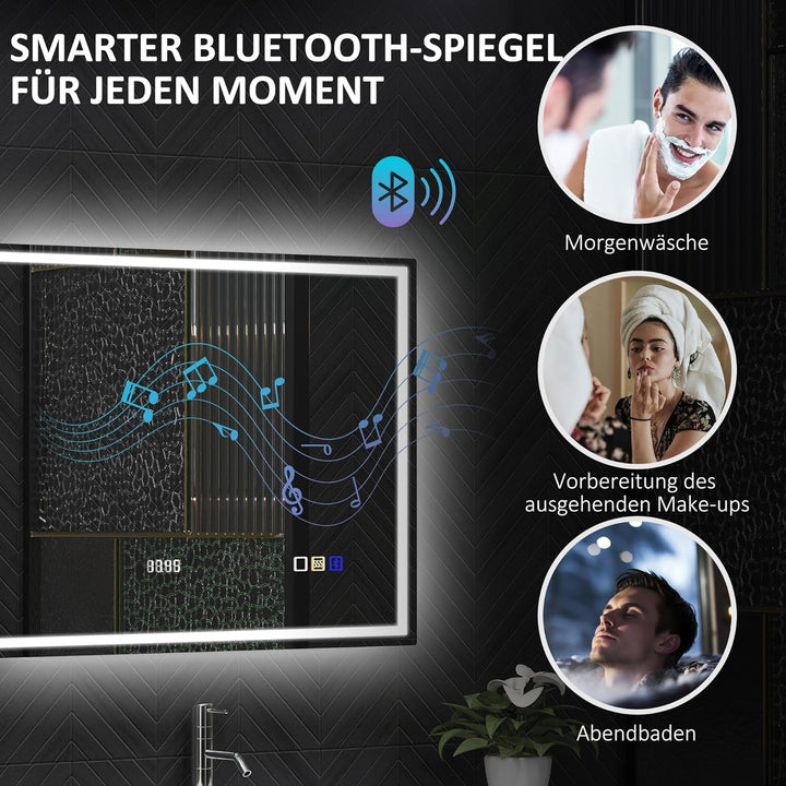HOMCOM Badspiegel mit Beleuchtung 80x60 cm LED Spiegel Wandspiegel mit Bluetooth-Musikfunktion Memor