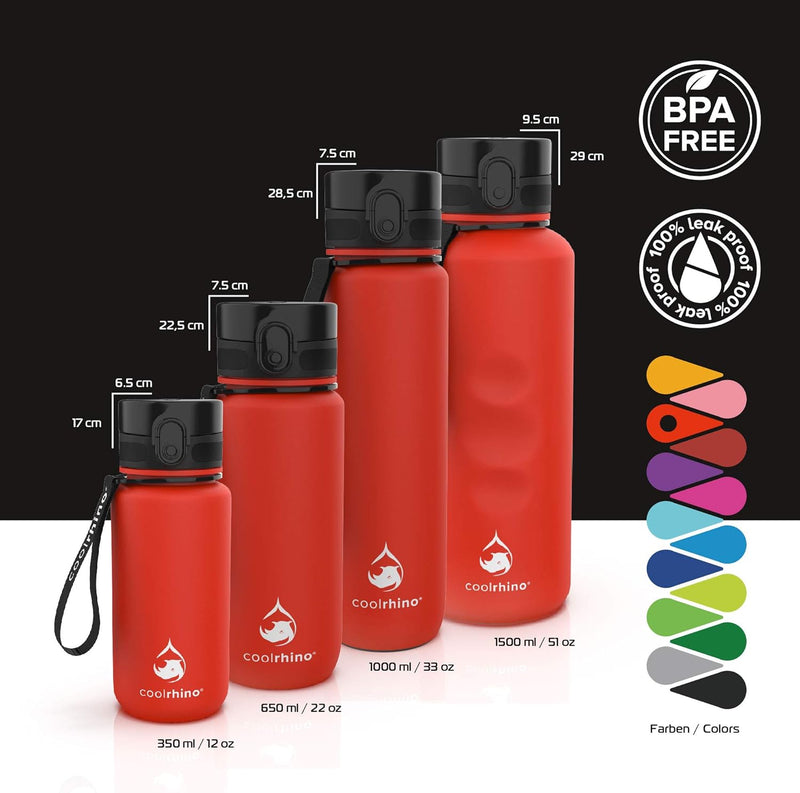 coolrhino Trinkflasche 350ml I 650ml I 1L I 1,5L für Sport, Outdoor, Schule, Fitness & Kinder - Wass