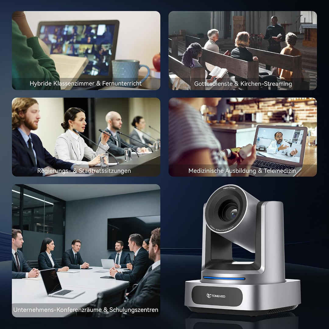 TONGVEO 4K PTZ Kamera Konferenzsystem，10X Zoom AI Auto-Tracking Kamera &amp; Bluetooth Speakerphone, USB