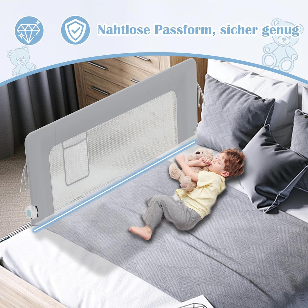 NAIZY Rausfallschutz Bett Rail 180cm Klappbar Bettgitter Baby mit Aufbewahrungstaschen, Bettschutzgi