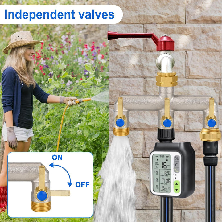 Wasserverteiler 3 Wege, Durchflussstarker Wasserverteiler 3Fach, Verlängerter Goldener Griff 3/4 Zol