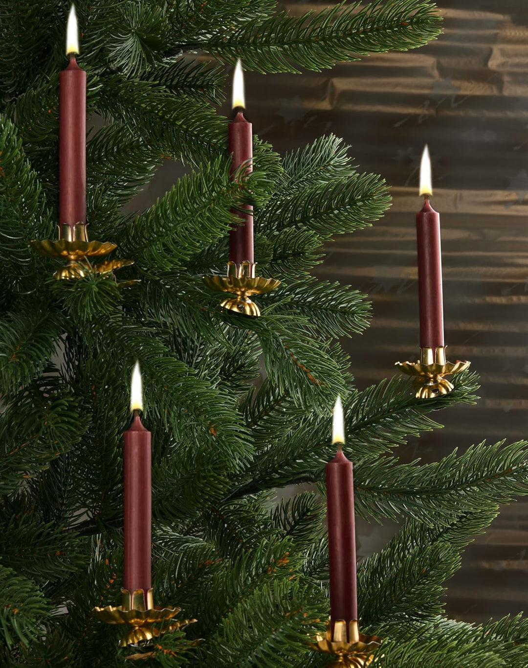 BRUBAKER 100er Pack Baumkerzen Wachs - Weihnachtskerzen Pyramidenkerzen Christbaumkerzen - Dunkelrot