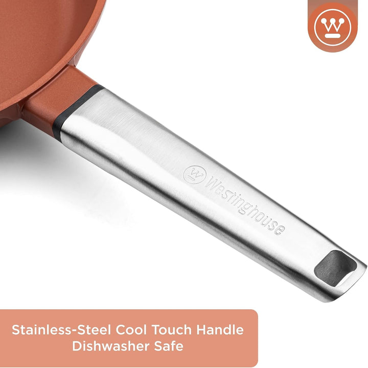 Westinghouse PERFORMANCE SERIES Wok Pfanne mit Deckel, Beschichtete Pfanne 28 cm mit Edelstahl-Griff