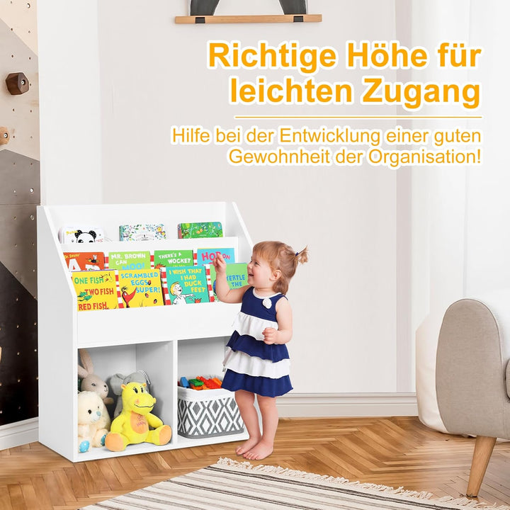 COSTWAY Bücherregal für Kinder, Spielzeugregal aus Holz mit 3-stufigem Fach &amp; 2 Ablagen, 2 in 1 Kind