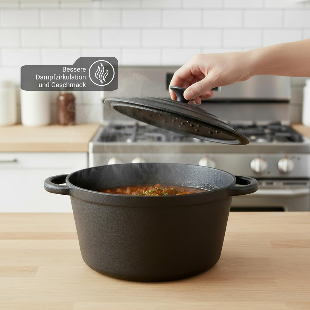 BIOL Gusseisen Topf mit Deckel Ø 25 cm 5L für Küche Backen Schmoren Braten Antihaftwirkung, für alle