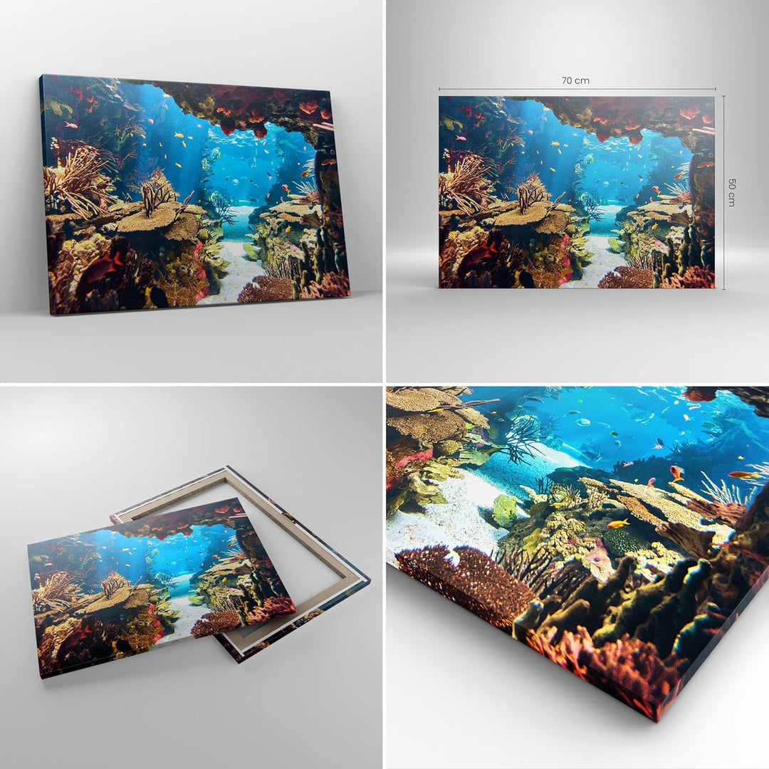 Bilder auf Leinwand Ozean Riff Fische Koralle Leinwandbild 70x50cm Wandbilder Dekoration Wohnzimmer