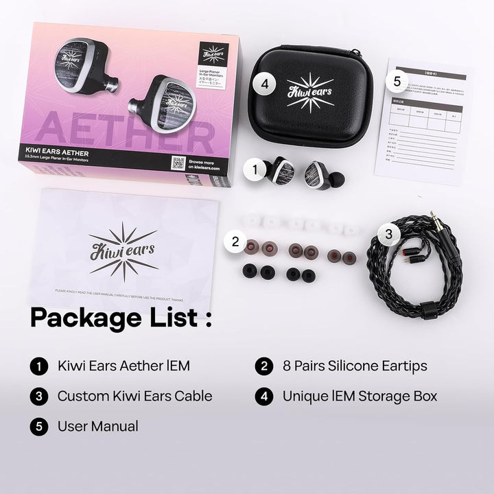 Linsoul Kiwi Ears Aether In Ear Monitor, 15,3mm grosser Planartreiber IEM-Kopfhörer, HiFi-kabelgebun