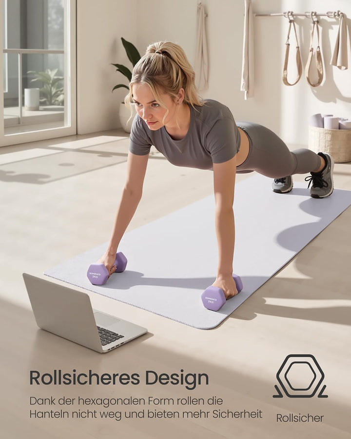 SONGMICS 2 Stück Hexagon Hanteln mit Neoprenbeschichtung für Krafttraining, Fitness, Zuhause 2 x 2 k