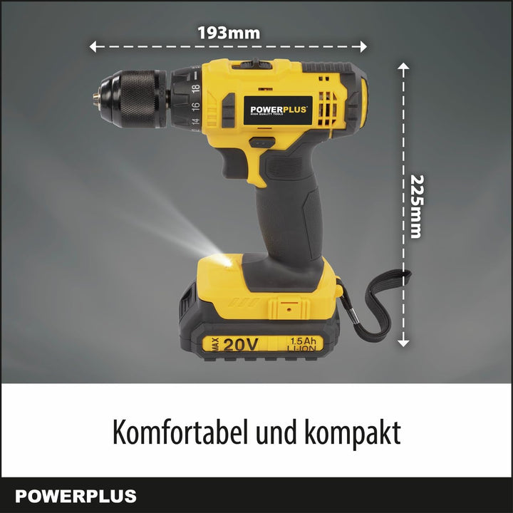 Powerplus Akku Schrauber & Bohrer POWX00435 - Akku-Schraubendreher und Akkubohrer, 20 V, inkl. 2 x 1