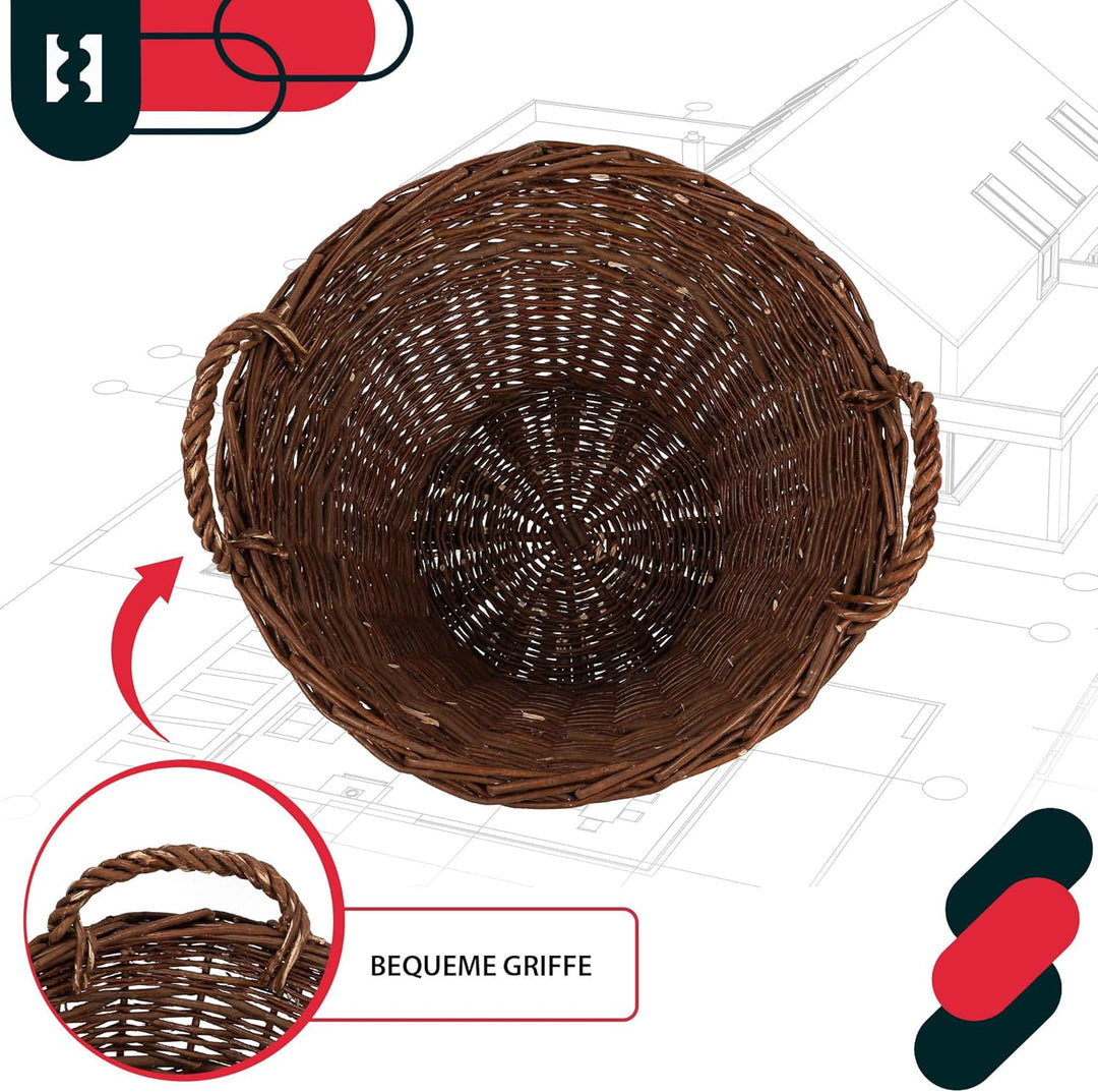 KOTARBAU® Weidenkorb mit Griffen - ø 60 cm - Blumen Korb - Aufbewahrung von Spielzeug - Holzkorb für