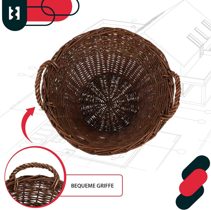 KOTARBAU® Weidenkorb mit Griffen - ø 60 cm - Blumen Korb - Aufbewahrung von Spielzeug - Holzkorb für