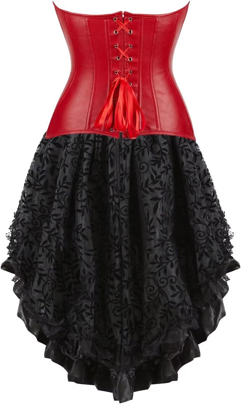 Josamogre Korsett Damen Kleid Leder Corsage Top Leather Corset Dress Sexy Oberteil Reissverschluss S