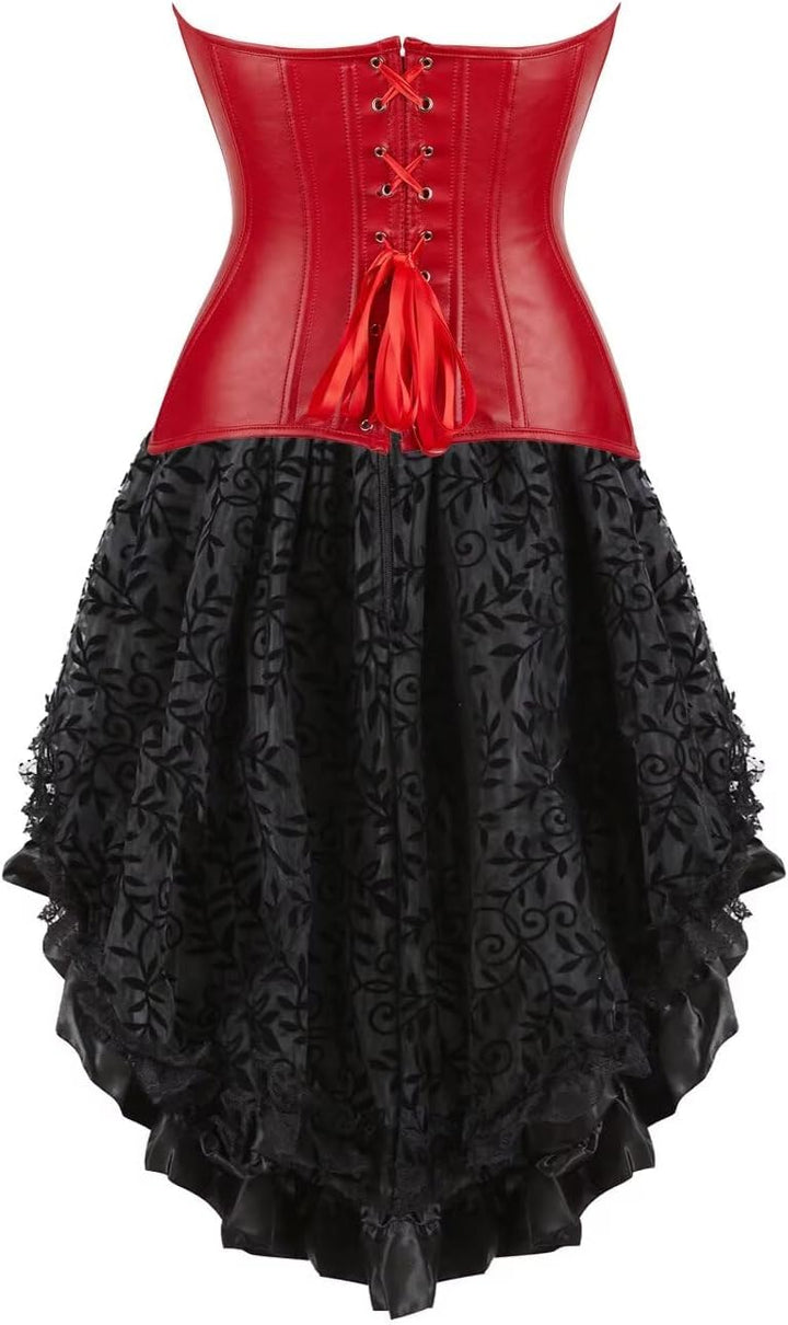 Josamogre Korsett Damen Kleid Leder Corsage Top Leather Corset Dress Sexy Oberteil Reissverschluss S