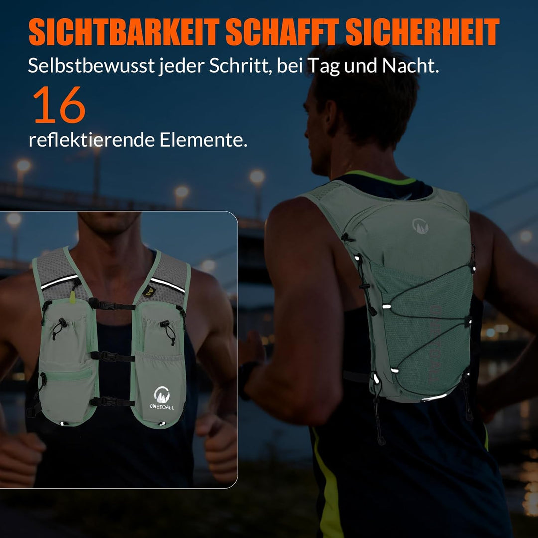 Laufweste Damen mit 2L TPU Trinkblase/500ml Trinkflasche, Leichter Trinkrucksack Laufen Herren 6L, R
