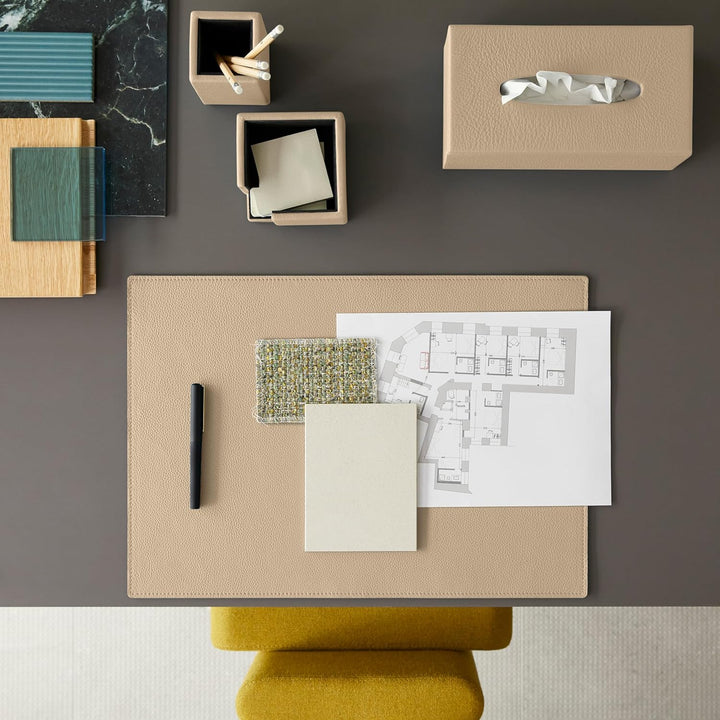 Eglooh - Atena - Notizzettel Box Echtes Leder Beige - Zettelbox, Notizklotz, Zettelkasten für Schrei