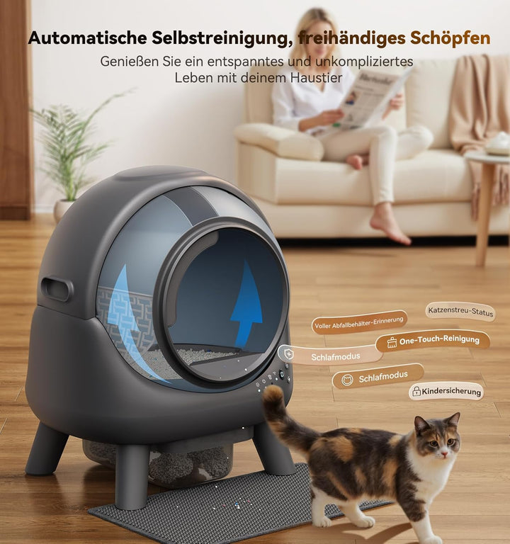 Katzenklo Selbstreinigend FEELNEEDY 65L Elektrische Automatische Katzentoilette, APP-gesteuert, Sich