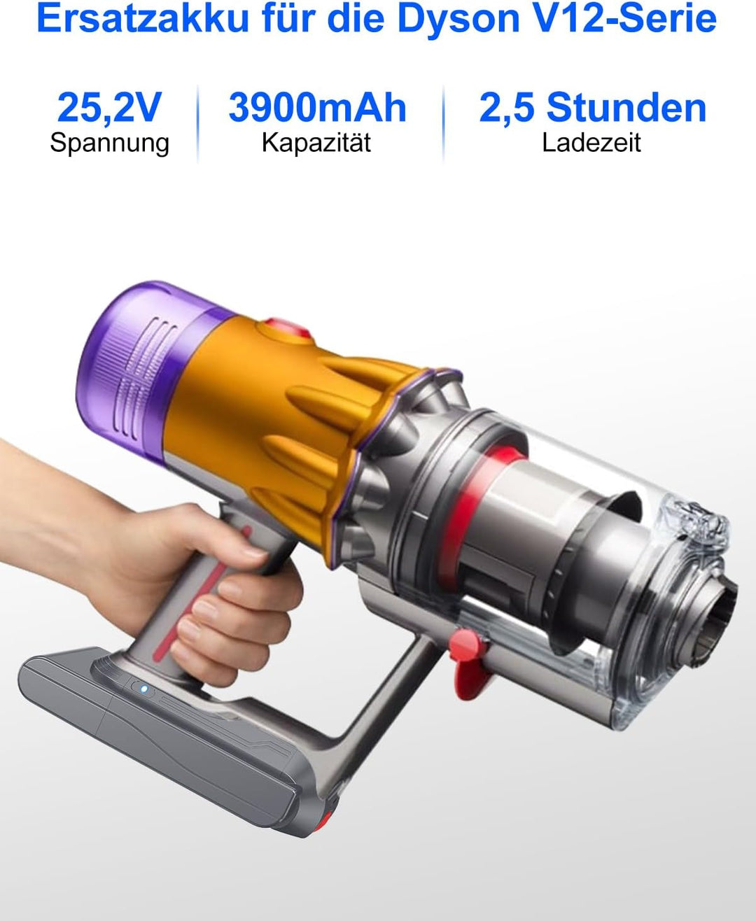 V12 SV20 Ersatzakku für Dyson V12 Detect Series, 25,2 V 3900 mAh Kompatibler Akku für Dyson SV20 SV2