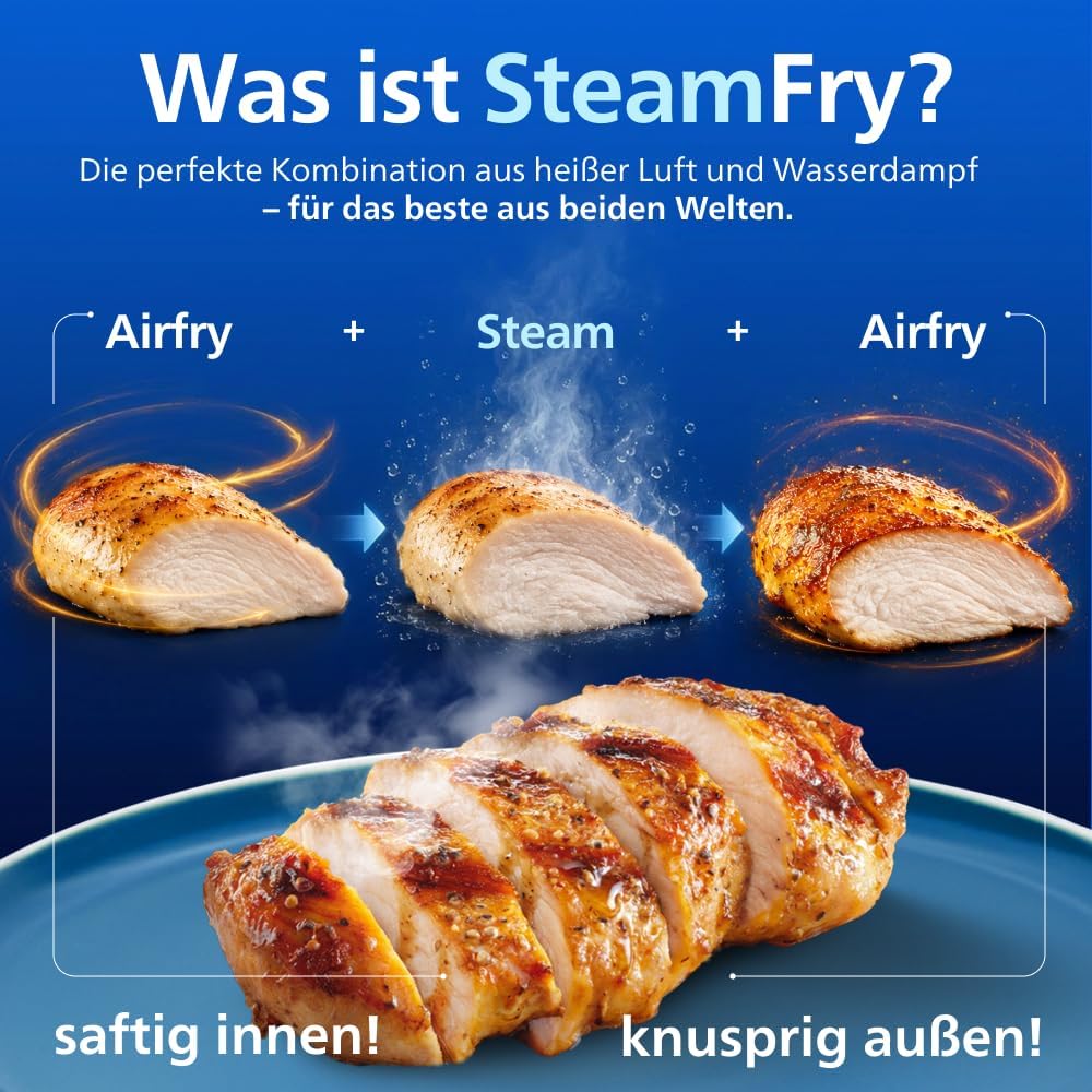 Philips Steam Airfryer 5000 Series Megabasket - Heissluftfritteuse mit Dampf-Funktion - Steam, Airfr