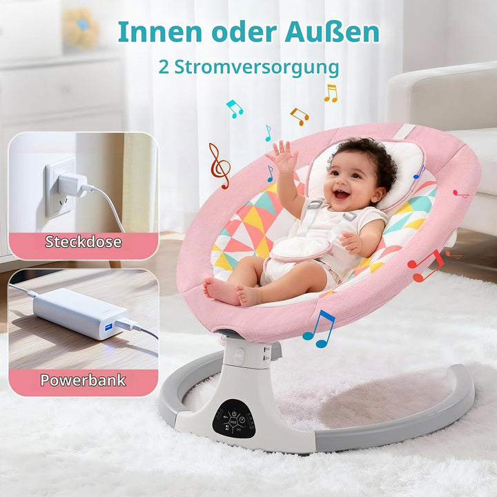 Babywippe Elektrisch,Babyschaukel Indoor Bluetooth, 5 Schwinggeschwindigkeit, 3 Winkellage, Fernsteu