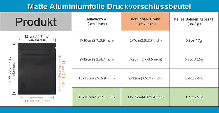 WACCOMT Pack 100 Stücke Matte Aluminiumfolie Verpackung Tasche Reissverschluss Selbstdicht Flachbeut