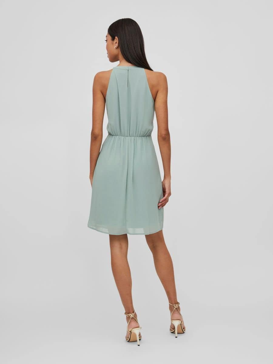 Vila Damen Vimilina Halterneck Dress/Su-Noos Kleid 38 Green Milieu/Detail:elastic, 38 Green Milieu/D