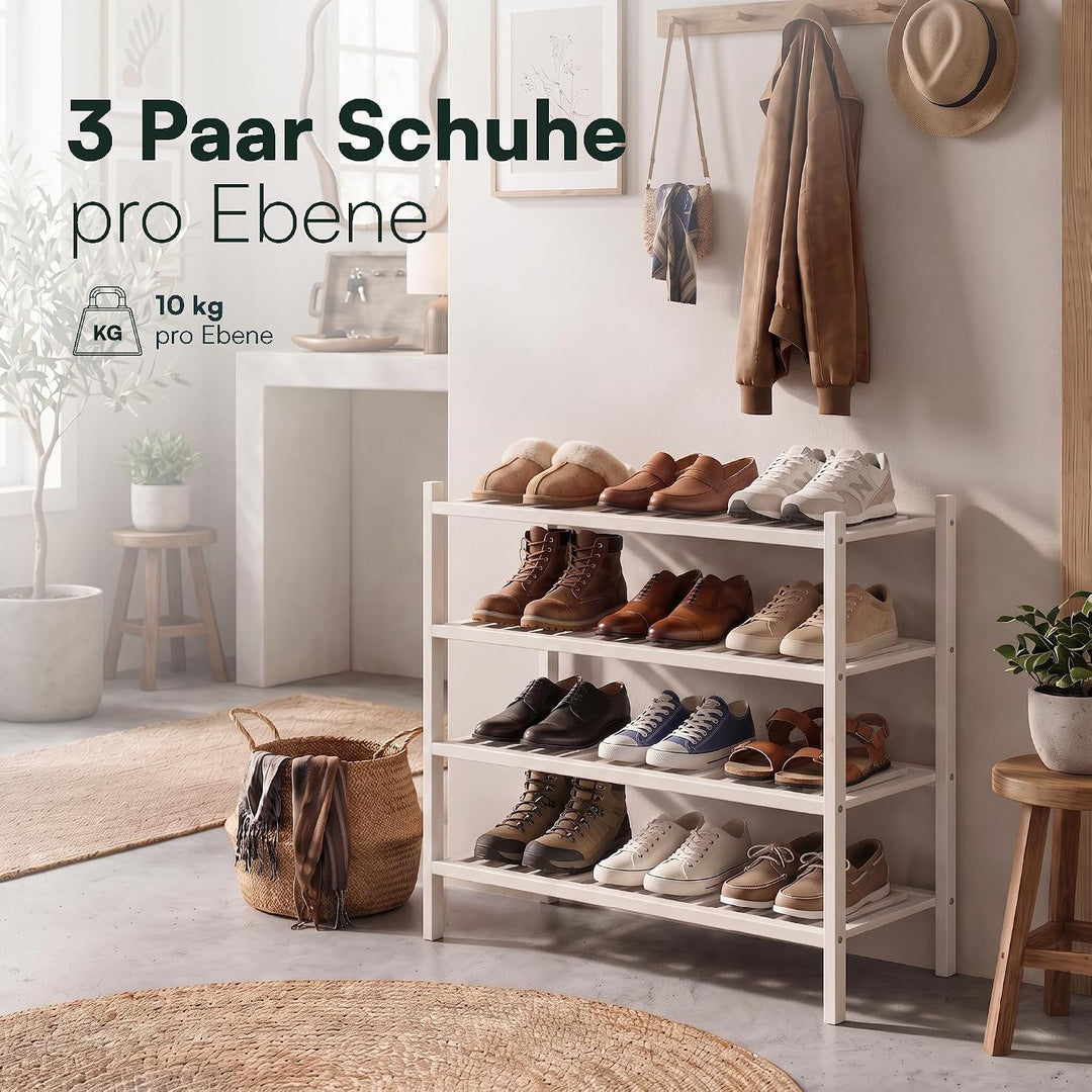 BAM BOO BOX - Schuhregal aus Bambus, Schuhablage mit 4 Ebenen, 68 x 28 x 64 cm, Erweiterbar Stapelba