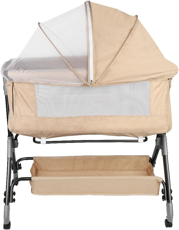 Kedia Babybett mit Moskitonetz, Babybett und Reisebett mit Rollen, Babybett für Neugeborene, Höhenve