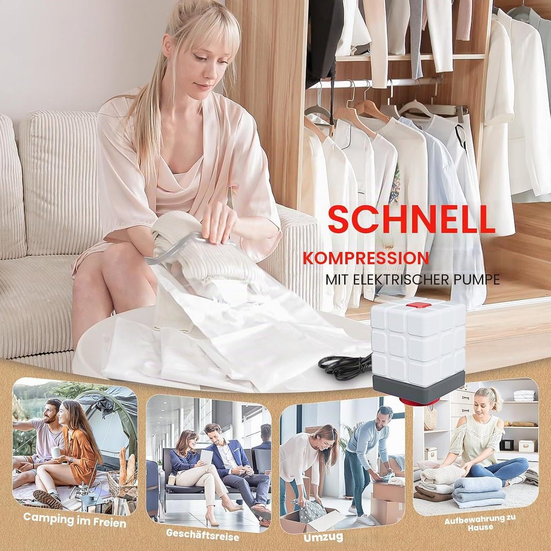 Vakuumbeutel für Kleidung mit Elektrischer Luftpumpe, 8er Pack (2klein/2mittel/2gross/2Jumbo), Wiede