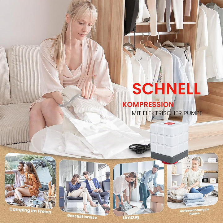 Vakuumbeutel für Kleidung mit Elektrischer Luftpumpe, 8er Pack (2klein/2mittel/2gross/2Jumbo), Wiede