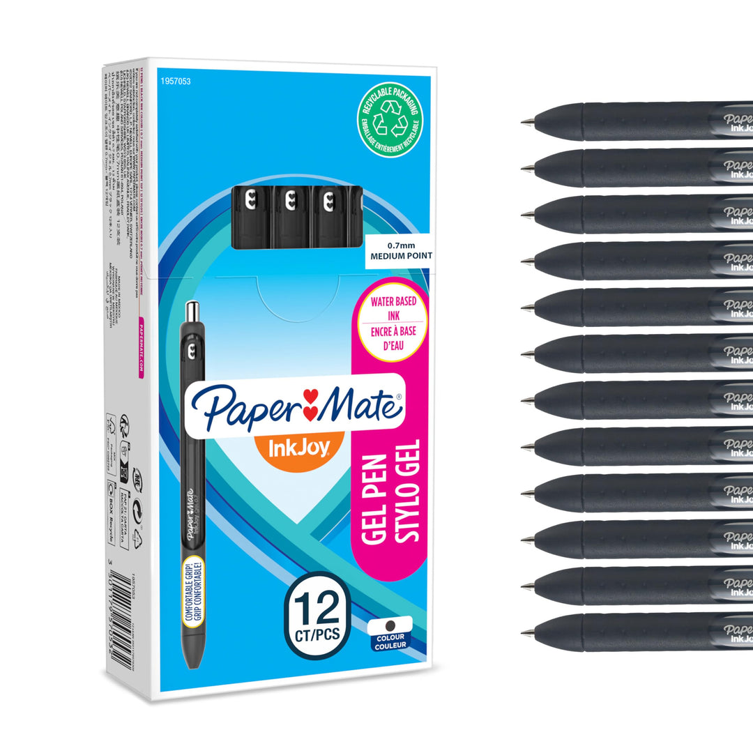 Paper Mate InkJoy Gelstifte | mittlere Spitze (0,7mm) | schwarz | 12 Stück Schwarz 12 Stück (1er Pac