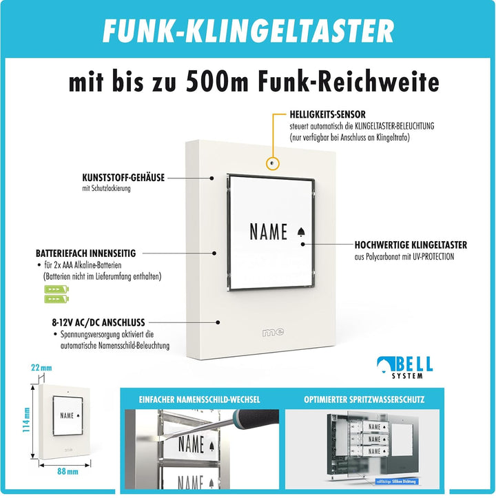 m-e Funkklingel BELL-521 AC Weiss mit Sender und Empfänger für 1-Familienhaus, Erweiterbare kabellos
